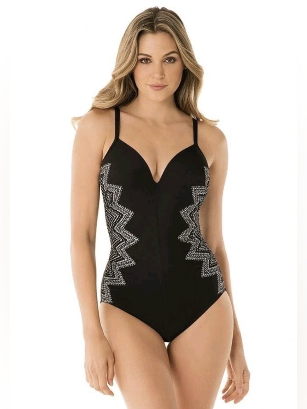 Miraclesuit Black Stitch Temptation One Piece Women's Swimsuit Size 12 L63820